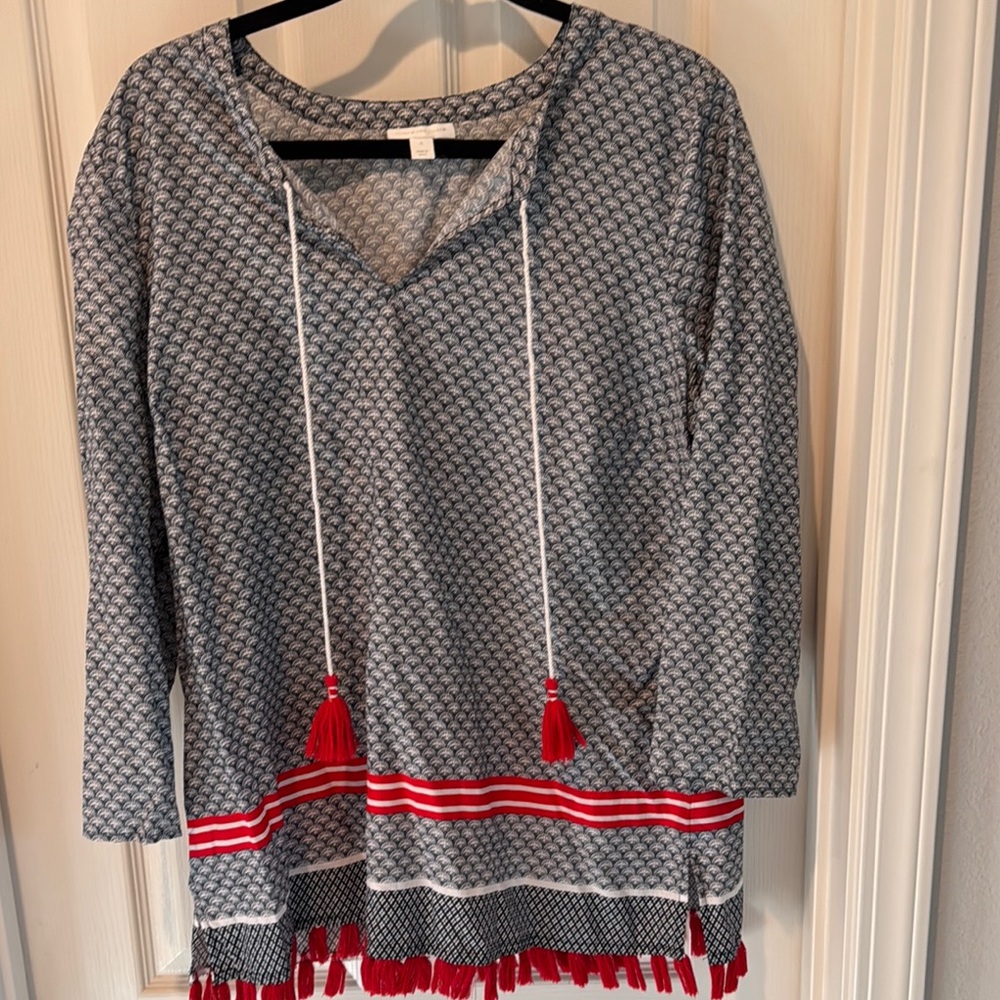Patterned Tunic with Red Accents